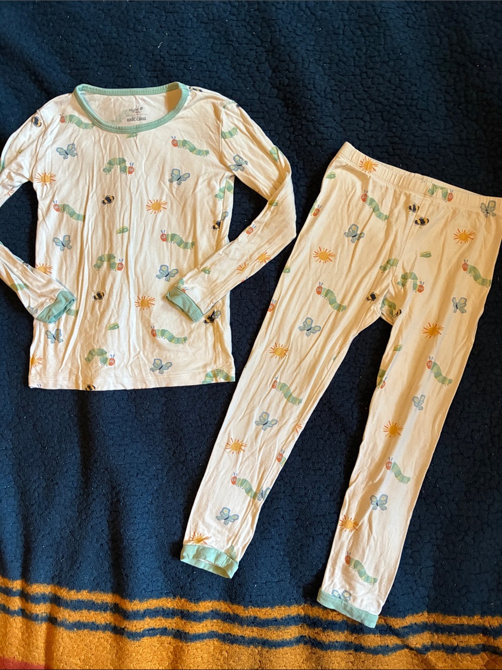 Kyte baby Cream Pajama Set with Green Caterpillar, Blue Butterfly & Yellow Sun